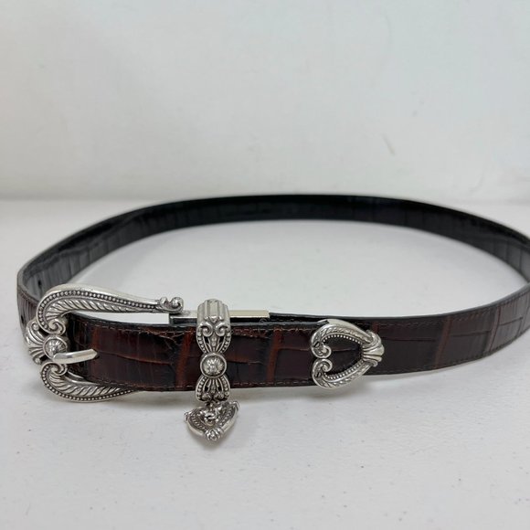 Brighton reversible brown to black crocodile leather belt silver buckle 34 L main image 8